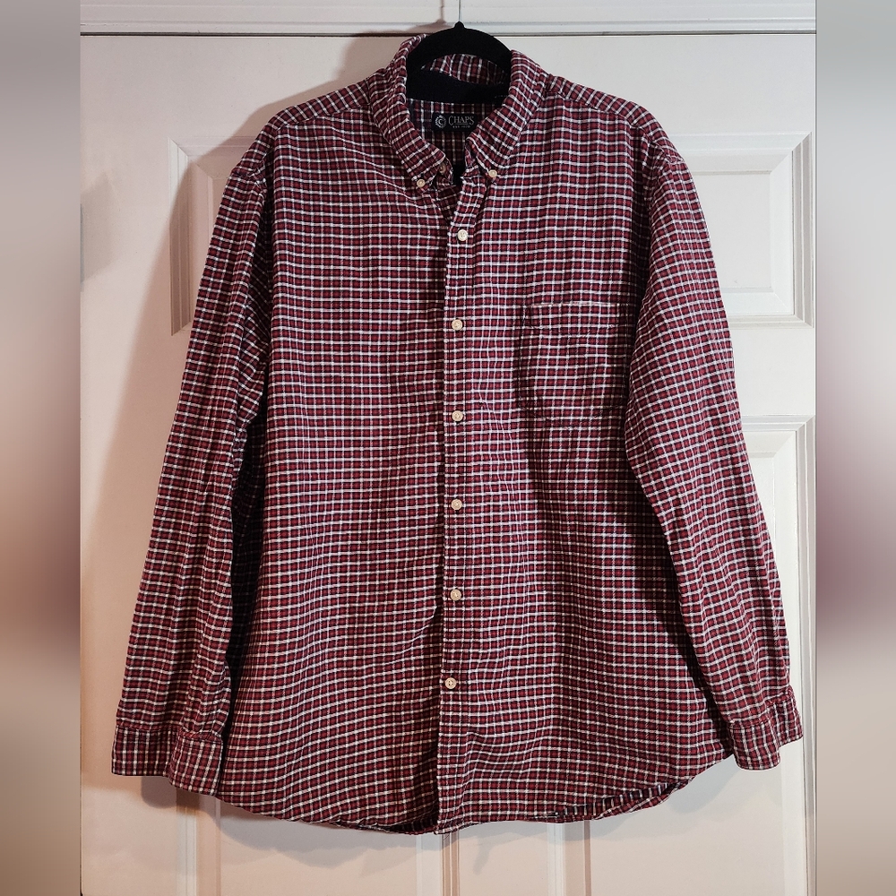 Chaps Classic Red Checkered Men's Cotton Button Up Shirt XXL